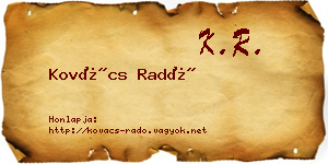 Kovács Radó névjegykártya